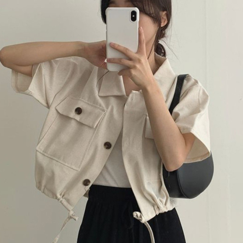 Loose tooling short jacket women's spring and summer fashion all-match design sense niche casual temperament short top