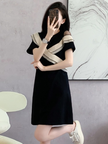 Mid-length loose thin irregular dress female  summer Korean version new design short-sleeved T-shirt skirt