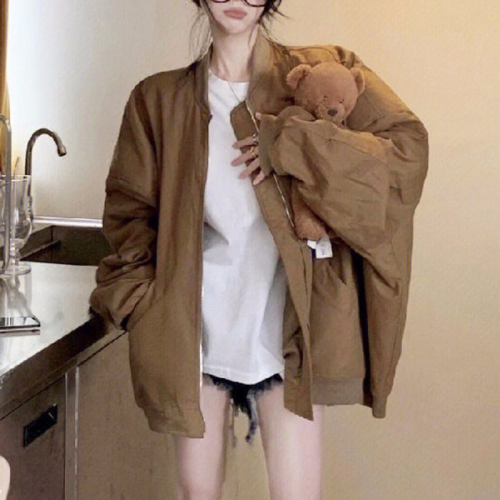 Hong Kong style retro stand-up collar baseball jacket women's new ins casual loose lazy wind jacket trendy sun protection clothing