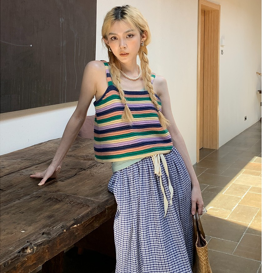 Striped layered knitted camisole women's 2023 new spring and summer inner jacket