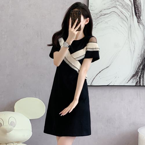 Mid-length loose thin irregular dress female  summer Korean version new design short-sleeved T-shirt skirt