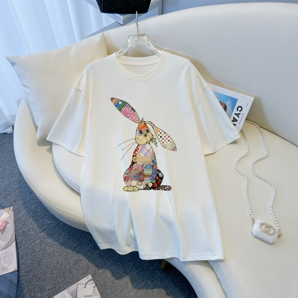 Real shot real price 100% cotton combed cotton printed summer short-sleeved T-shirt women's loose Korean version