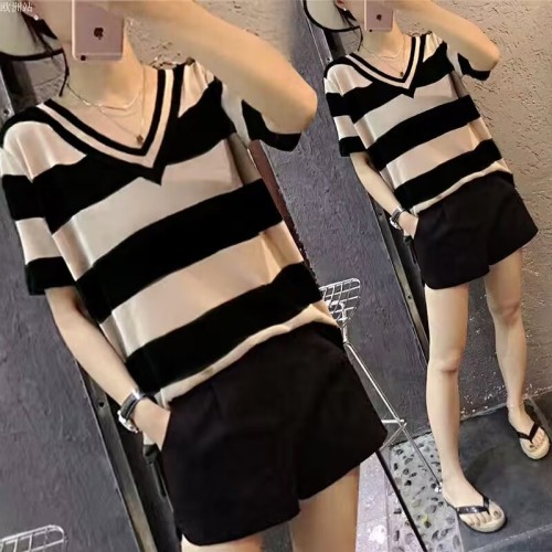 200 catties casual suit female  summer fat mm Tibetan meat loose large size short-sleeved T-shirt shorts two-piece set