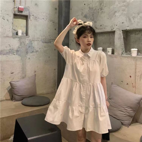 French Sweet Puff Sleeve Shirt Dress Summer Korean Version Loose Small Mori First Love Doll Dress