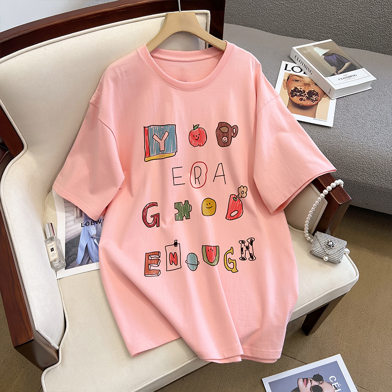 Douyin hot style 230g back bag strip summer new cotton large size women's short-sleeved T-shirt
