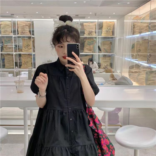 French Sweet Puff Sleeve Shirt Dress Summer Korean Version Loose Small Mori First Love Doll Dress