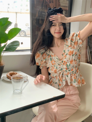 Real price real price summer new fresh and thin all-match floral short-sleeved shirt top for women