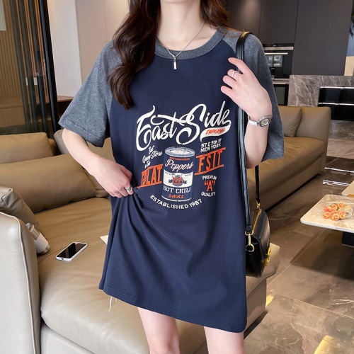 Real shot 65 cotton summer Korean version loose large letter printing round neck short-sleeved T-shirt women