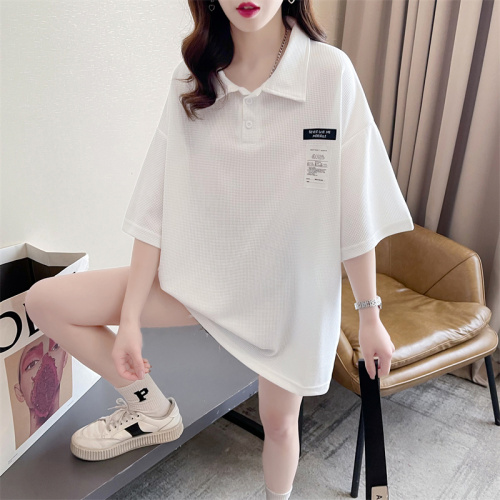 Real shot imitation cotton waffle summer  design POLO collar short-sleeved T-shirt for women