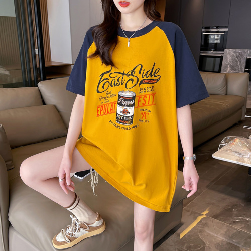 Real shot 65 cotton summer Korean version loose large letter printing round neck short-sleeved T-shirt women