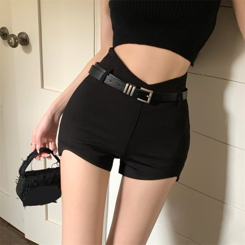 Black high waist tight sexy hot girl slim shorts female  summer new small casual pants