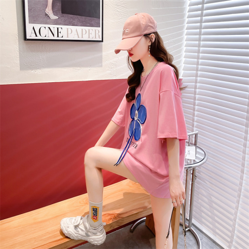 The first real shot of 65 cotton pull frame design sense short-sleeved T-shirt women's summer thin section new style love loose large size top