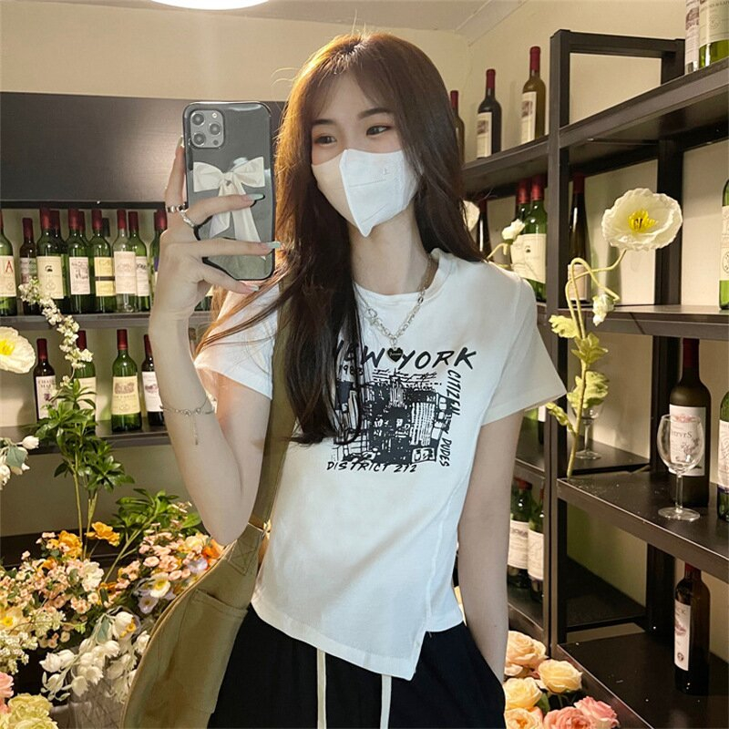 Hot girl style design sense short T-shirt summer irregular chic niche short-sleeved top female tide