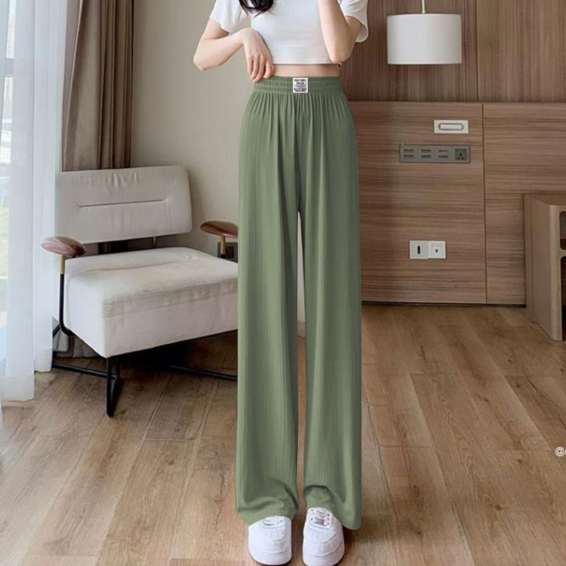 Tide brand women's summer new trendy ins design sense niche oversize wide-leg ice silk trousers