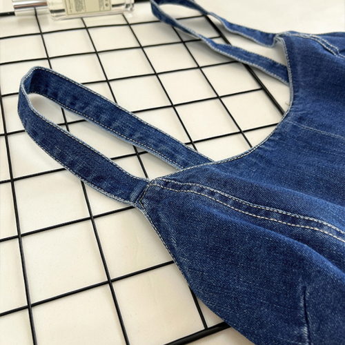 Design sense sling women's 2023 summer new denim leaking umbilical wear slim fit all-match thin short vest