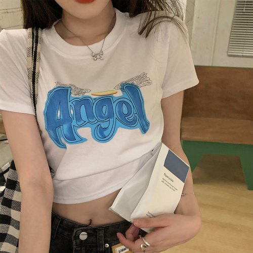 Korean hot girl short letter T-shirt female summer ins tide slim slim short-sleeved top