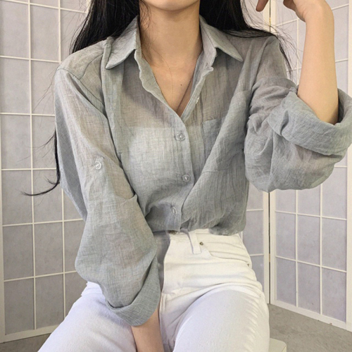 Korean chic summer ice cream color long-sleeved sunscreen shirt women's light shirt