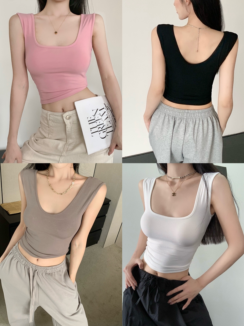 Real shot of 2023 hot girl style front and back two-wear slim square collar wide shoulder straps covering breasts camisole basic tops