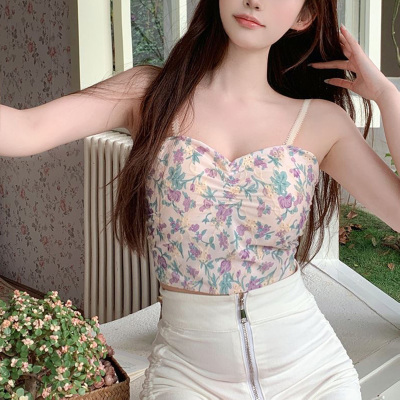 Sweet and spicy small floral suspenders underwear vest with chest pad inside unique and special beautiful back wrapped chest sweet girl summer