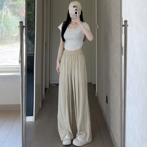 Ice silk wide-leg pants women's summer thin section high-waist drape casual Japanese lazy sense Yamamoto pants cotton linen straight-leg pants