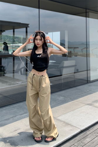 Real Shot Spring and Summer Thin Workwear Casual Pants Women's Niche Design Beamed Pants Mopping Pants Wide Leg Pants Pants
