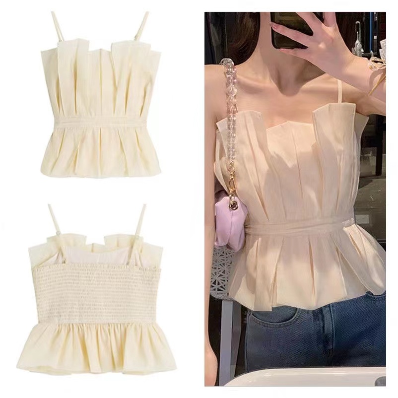 Camisole women's 2023 summer new Korean style temperament design sense niche slim sexy splicing tops for outerwear