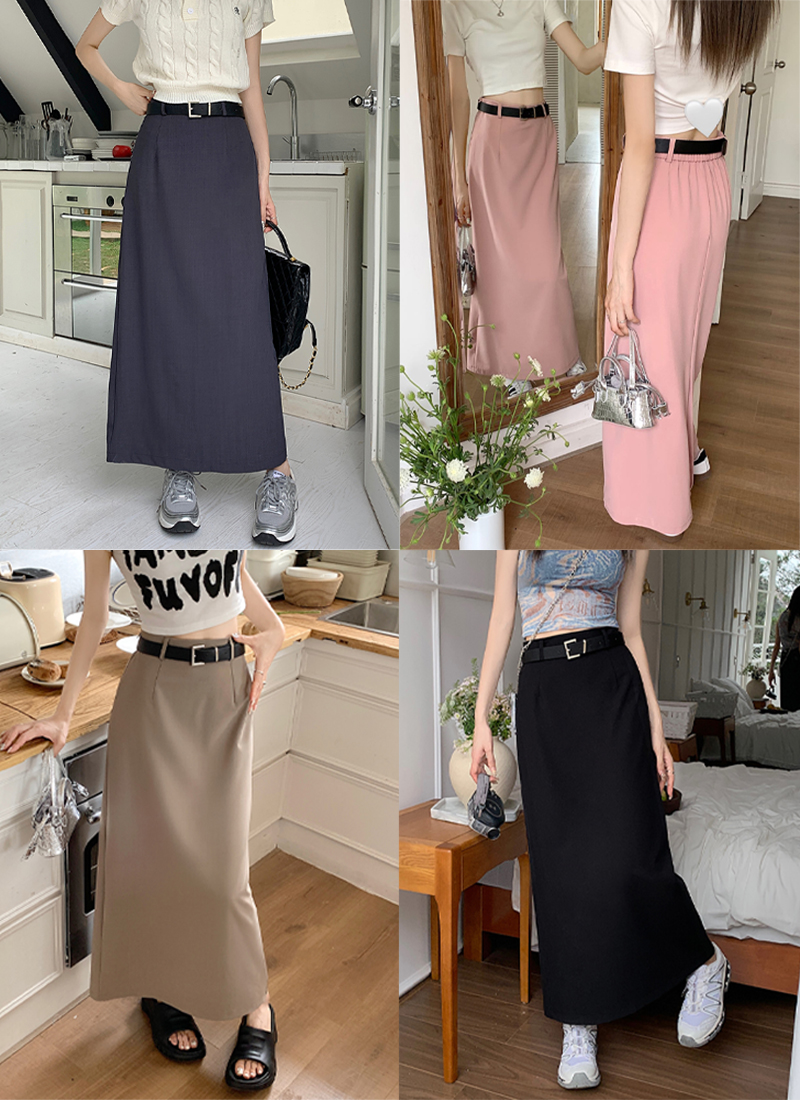 Real price 2022 summer new high-end suit skirt women's high waist a-line slit long skirt with belt