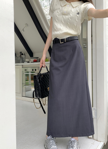 Real price 2022 summer new high-end suit skirt women's high waist a-line slit long skirt with belt