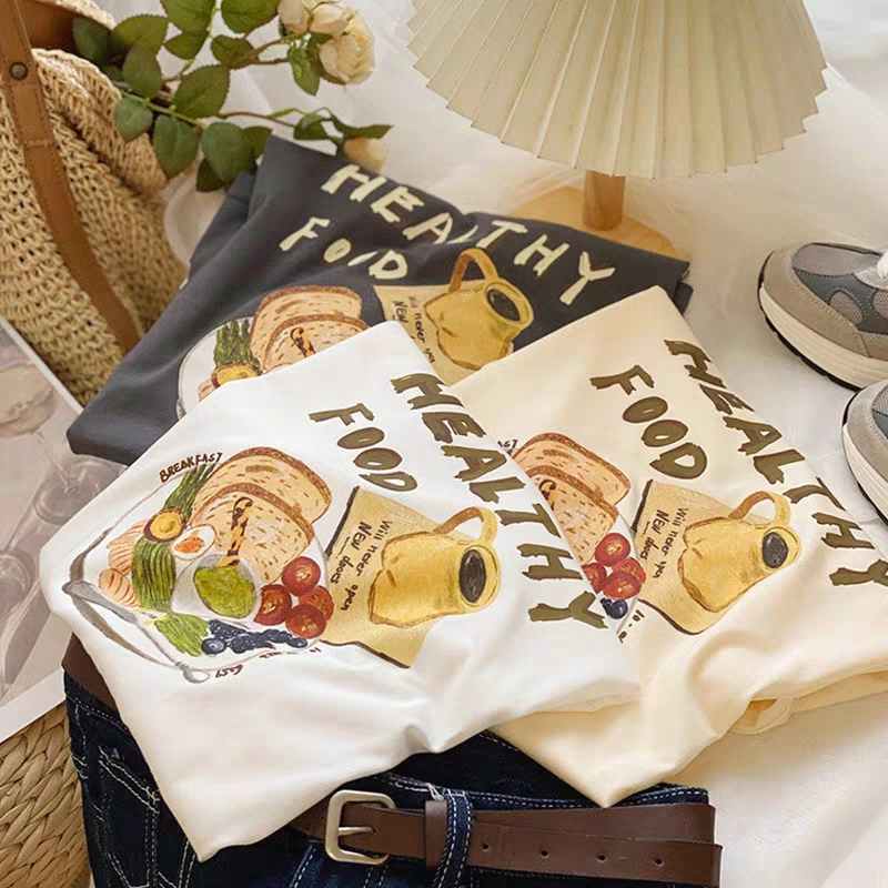 Official picture spring and summer short-sleeved printed T-shirt Four fabrics to choose from Cotton Back collar