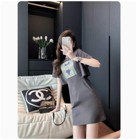2023 new Korean version spring and summer segmented T-shirt dress women's high-end feeling fried street oak gray tide net red
