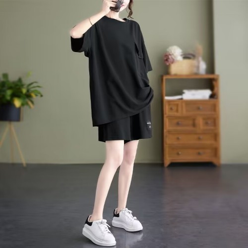 2023 Summer European Style Pocket Design Casual Suit Loose Slim Fashion Versatile Short Sleeve Shorts Two-piece Set