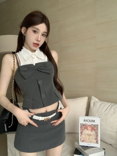 Real price real price bow tube top skirt fashion summer suit sleeveless vest three-piece set