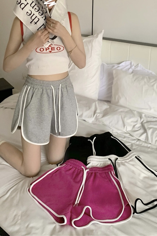 65 Fish Scale/Sports Pants Women's Elastic Waist Drawstring Casual Pants Spring and Summer Loose Slim All-Match Wide-leg Pants Short Pants