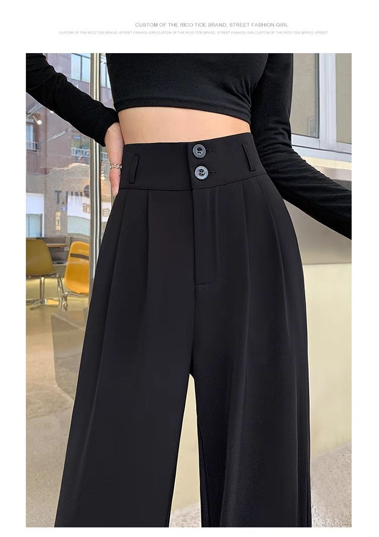 Narrow version of wide-leg pants women's waist high-waist drape straight-leg pants pear-shaped loose meat-covering ultra-slim black suit pants