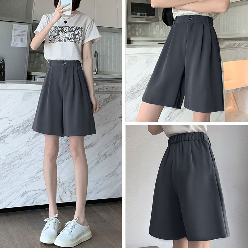 Suit shorts women's summer thin section high waist a-line wide-leg pants loose casual black slim five-point pants
