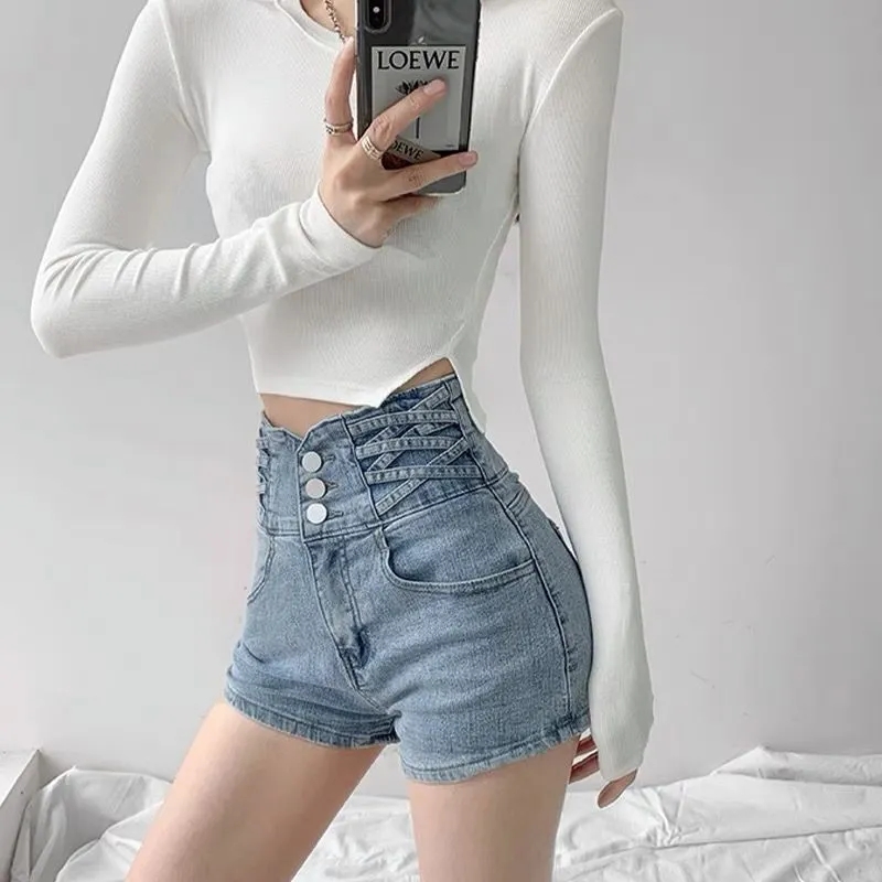 Hot Girl Black Jeans Women 2023 Summer New Design High Waist Slim A-line Super Shorts Pants Hot Pants