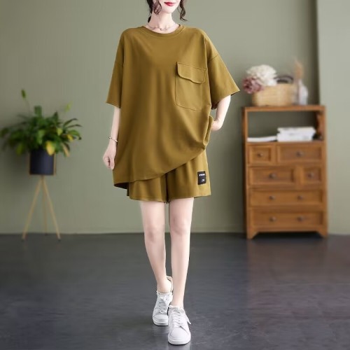2023 Summer European Style Pocket Design Casual Suit Loose Slim Fashion Versatile Short Sleeve Shorts Two-piece Set