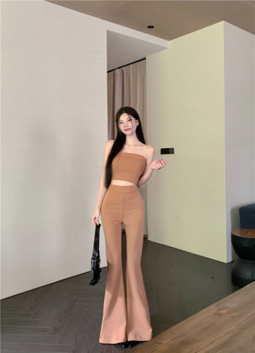 Real shot real price hot girl sexy tube top top high waist long legs flared pants two-piece suit