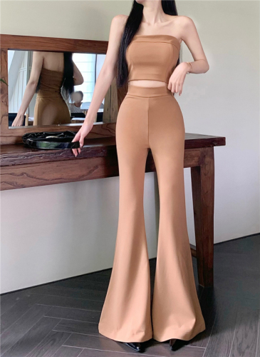 Real shot real price hot girl sexy tube top top high waist long legs flared pants two-piece suit
