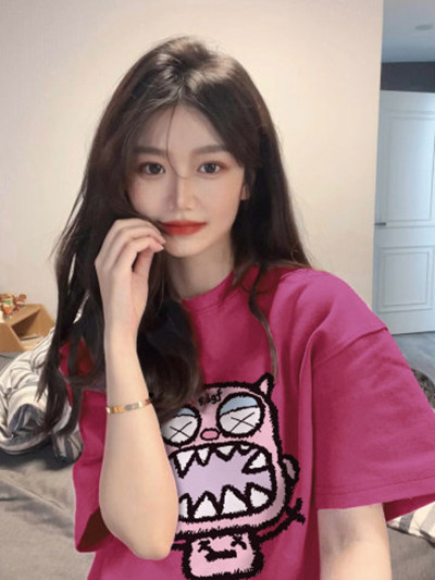 Cotton high-density siro spinning t-shirt women's short-sleeved pure cotton large size fat mm Korean style lazy wind white