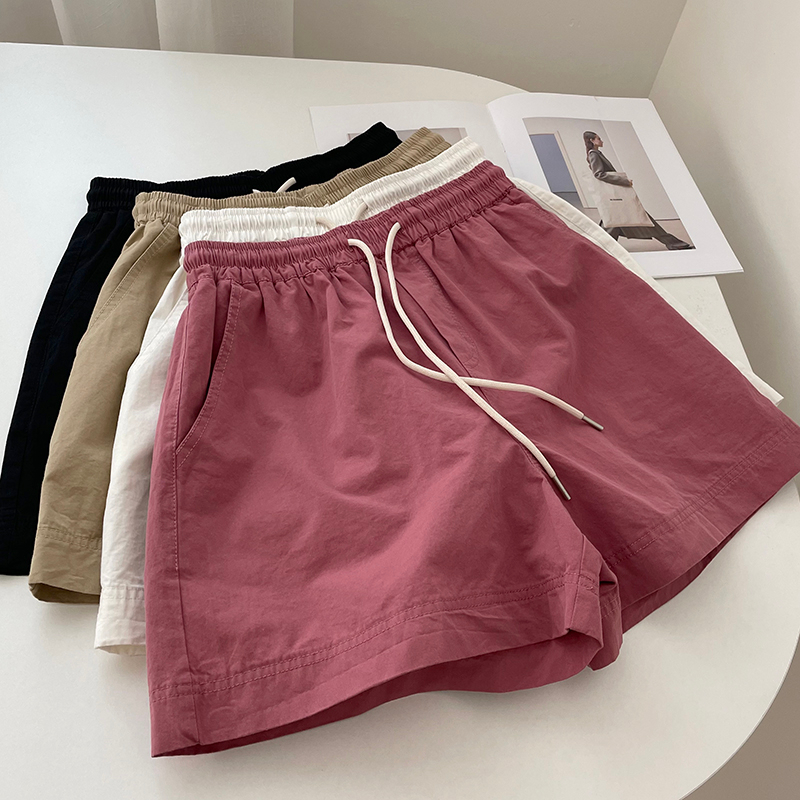 Fat sister washed cotton high-waist a-line shorts summer Korean version elastic waist thin wide-leg hot pants loose five-point pants women