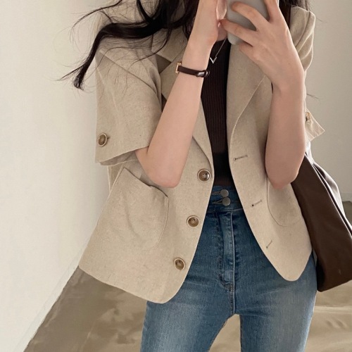 Simple fashion three button short-sleeved short suit jacket