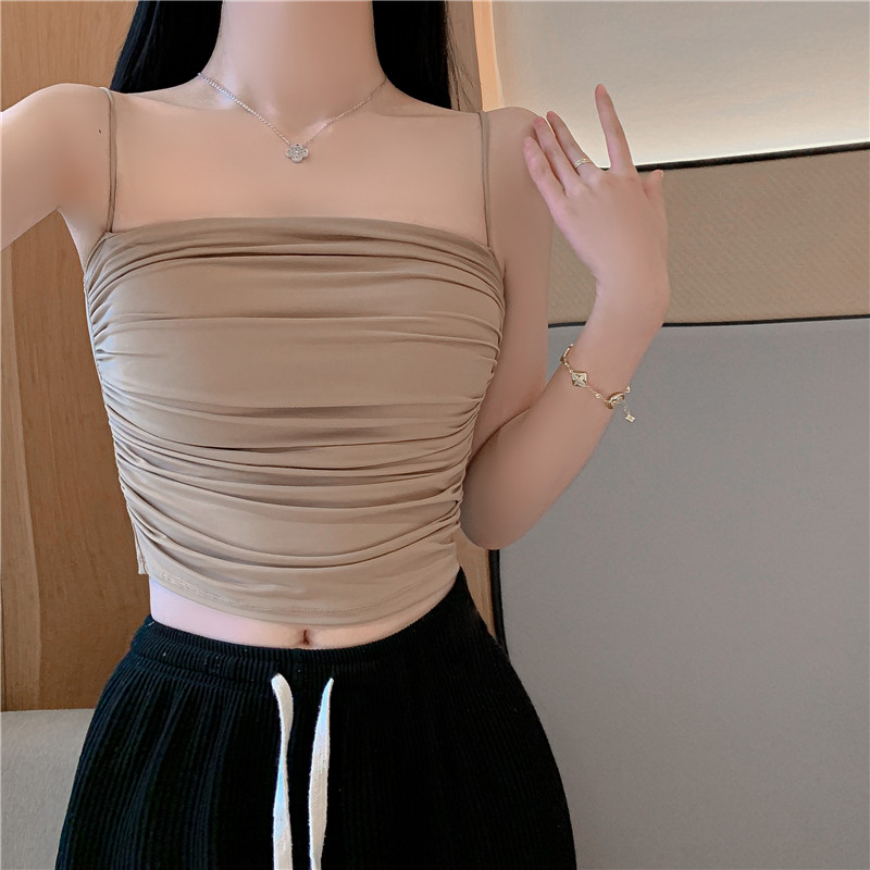 Real price real price ice silk camisole wrinkle design sense of outerwear summer short sleeveless bottoming clothes hot girls