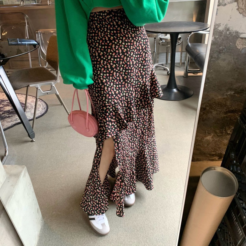 Original Irregular Ruffle Floral Skirt