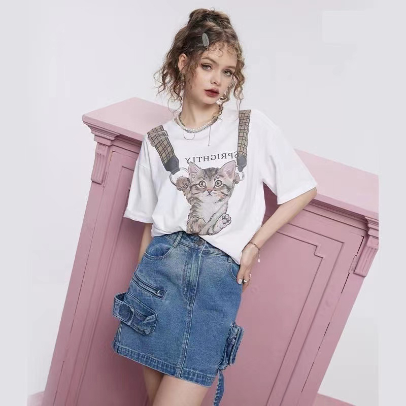 Cotton Rib Collar Back Wrap Collar Dropped Shoulders New T-shirt Versatile Women's Clothing