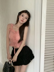 Real shot real price New Korean version design wood ear side drawstring slim fit slim camisole vest