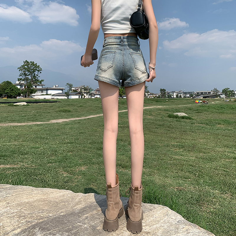 Retro Washed Old Sexy Hot Girl Slim Fit Elastic Bag Hip Hot Pants Denim Shorts
