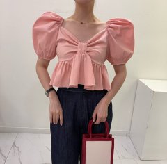 Sweet girls puff sleeve all-match bowknot dress