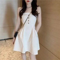 2023 summer new style gentle wind can be salty but sweet one-shoulder small waist slim mid-length suspender dress