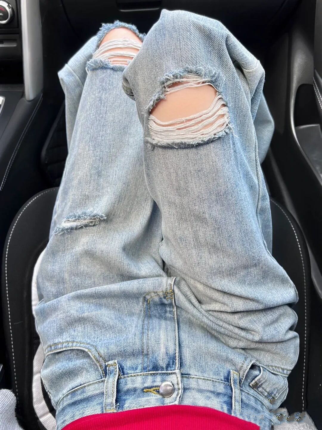 2023 new retro ripped trousers loose jeans women's summer straight wide leg pants mopping pants high waist pants
